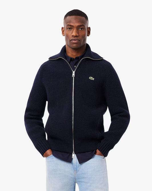 Wool jumper with high collar and zip fastening